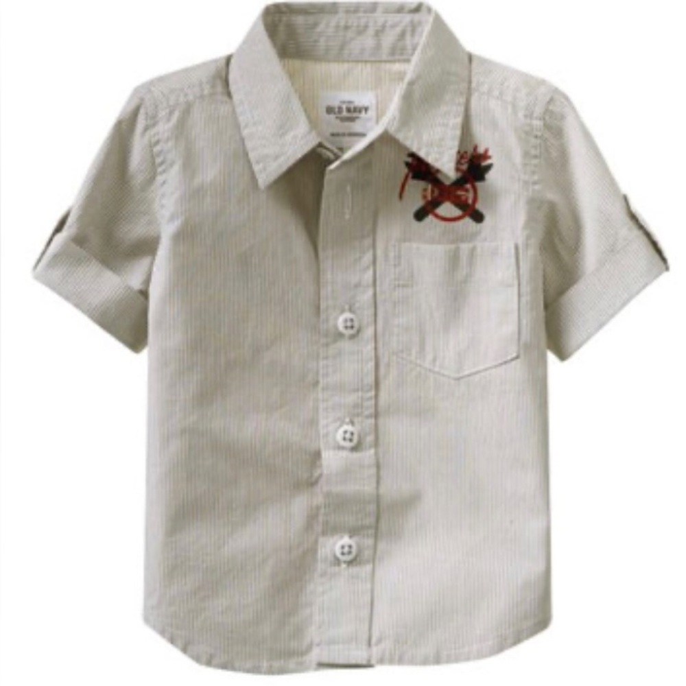 Old Navy Beige Striped Kids Button Down Shirt